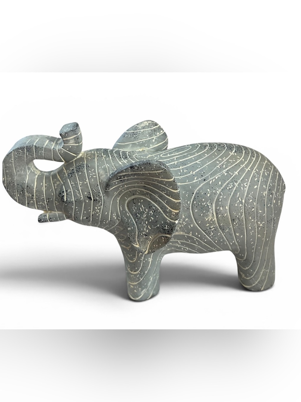 Grey Ceramic Elephant Figurine with White Accents